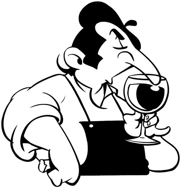 Man sniffing wine vinyl sticker. Customize on line. Food Meals Drinks 040-0333